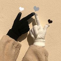 (Buy one and send one) Gloves Female Winter Student Korean Version Cute Imitation Cashmere Couple Warm Plus Suede Touch-screen Anti-Chill