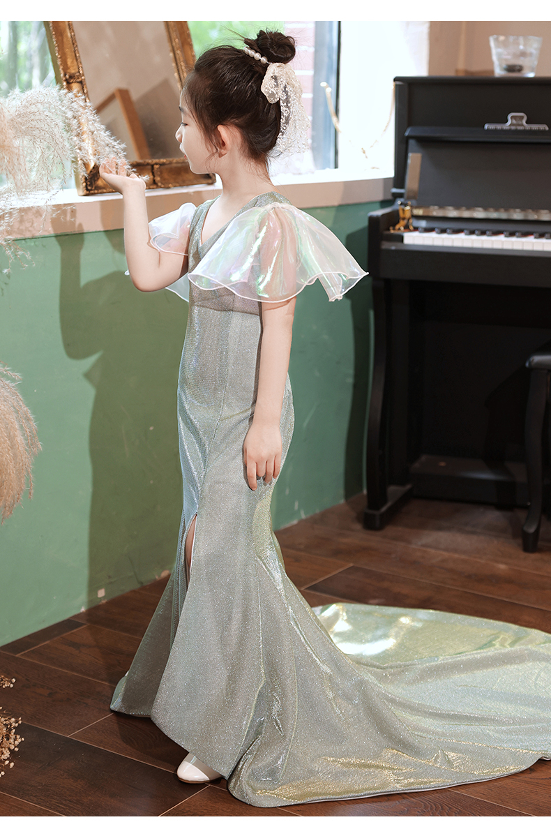 女童晚礼服鱼尾公主裙儿童高定拖尾高端走秀小主持人钢琴演出服装