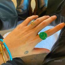 Green exaggerated ring BV same green lacquer ring candy color ins advanced sense irregular exaggerated round