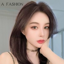 Wig womens medium long hair summer middle part bangs wig net red collarbone hair natural full real human hair full head wig set