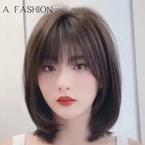 Wig female short hair net red wave head natural full real human hair air bangs fashion face repair full head wig set