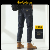 GoColman Summer thin Jeans Male Tide Card Embroidered 100 hitch fit small straight cylinder casual little feet long pants