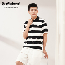 GoColman Summer Day Striped Polo Shirt Men 2022 New Tide Cards Embroidered T-shirt Pure Cotton Breathable Short Sleeves