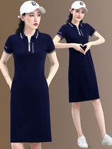 Sports one-piece dress Women in summer 2022 new casual Slim Dress Big Code Temperament Mom Polo Collar T-shirt Thin