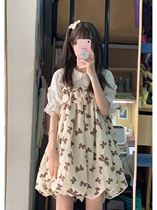 Teenage Girls Milk Sweet Butterfly Knot Harness Broken Flowers One-piece Dress Woman Summer Small Child Dolls Collar Puppa Bouquet Dresses