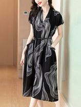 Even dress for womens summer clothes 2022 new fashion collection waist display slim loose middle-aged mums dress casual womens clothing