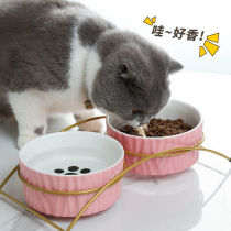 Cat Bowl Ceramic Cat Food Basin Double Bowl Dog Bowl Dog Bowl Beat without tipping basin Pet bowl Cat Rice Bowl Suspended Cat Food Bowl