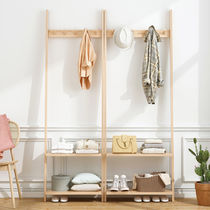 Solid wood floor bedroom minimalist Extremely Minimalist Hanger Bedroom Clothing Hat Rack Leaning Against Wall Shelf Room Modern Clothes Rack Vertical Shelf