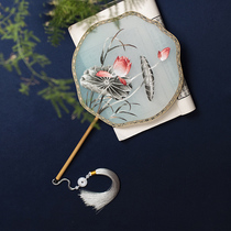Screen Moon Suzhou Embroidery Fan Handmade Su Embroidered Ancient Gufeng Han Suit Embroidered Round Fan Palace Fan Palace Fan