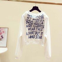 Hong Kong printed Lianhood Short dress woman 2022 Spring new letters Han Fan Yang Gas Long sleeves Hooded Blouse Blouse