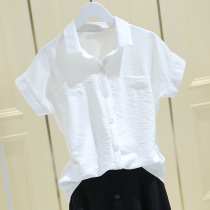 Hong Kong Lian Shoulder Cuff Cotton Linen Shirt Woman 2021 Summer new white shirt retro loose chic short sleeve blouses