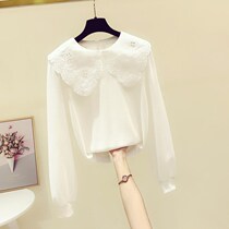 Hong Kong lace splicing round neckline headsets jacket womens spring 2022 new Korean version design sensation foreign air casual blouses