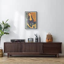 Modern minimalist TV cabinet coffee table combination solid wood light luxury living room integrated wall cabinet Nordic small apartment simple floor cabinet