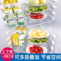 Leftover multi-layer storage rack refrigerator layered shelf stainless steel 2 internal compartments dish tray holder