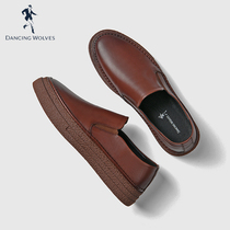 Dancing with wolves for casual leather shoes Mens real leather thicken Inn 100 hitchhiking shoes Lefu mens beans One foot pedal mens shoes