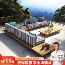 Solid wood sofas combined teak Nordic modern minimalist outdoor patio Courtyard Villa Sofa Folk Hotel Guest Hall Furniture
