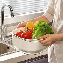 (PET double layer drain basket) multifunction creative fruit basin wash fruit household water fruit basket big number washing basket