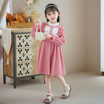 Girls' new plaid princess skirt spring and summer thin-spirited knee dress odd-air girl bow skirt