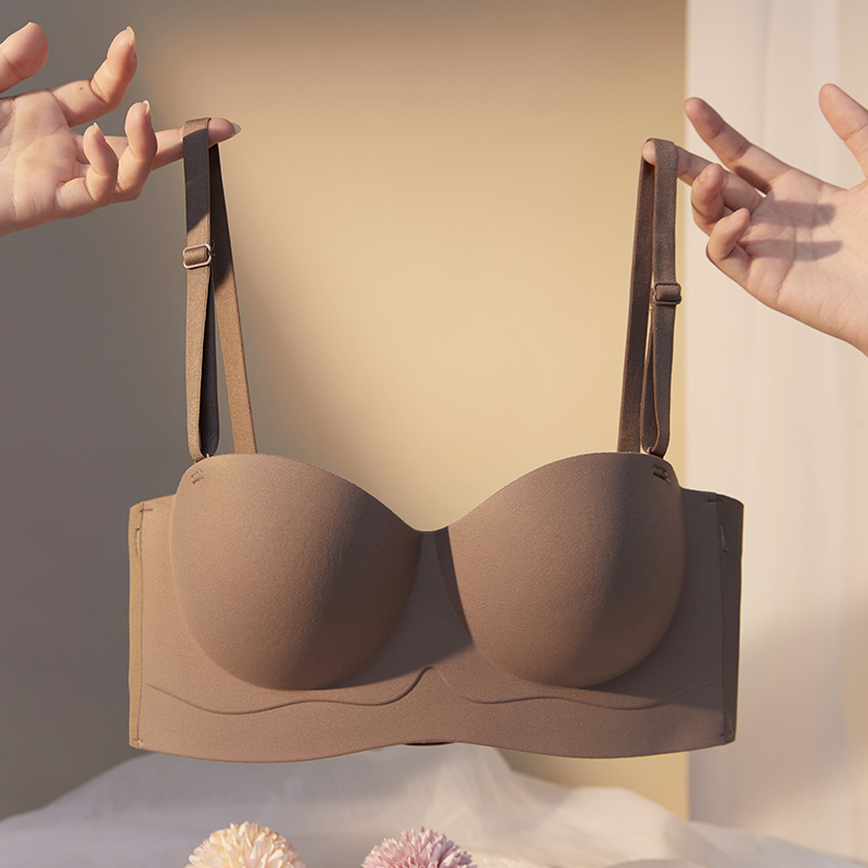 No-mark 3D stereo small breasted gathering lingerie woman half cup display large thickened anti-sagging free steel ring without shoulder strap Wen bra-Taobao