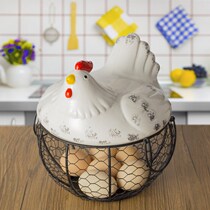 Ceramic Eggs Basket Water Fruit Basket Miscellaneous Blue Ceramic Kitchen Shelve Creativity Containing Iron Chic Basket Iron Art Containing Basket