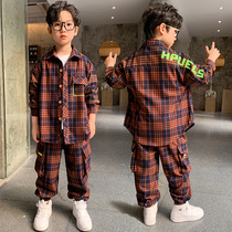 Boys' clothing 2022 new Western style big children's trendy children's autumn and winter casual plaid coat two-piece suit handsome
