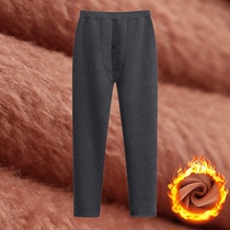 Middle aged plus suede high waist warm pants dad clothing winter clothing pure color long pants old man thickened cotton pants can be worn out of winter