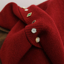 Europe station 2021 new French style Heavy workout high sense raccoon velvet Christmas red sweater women winter thickened