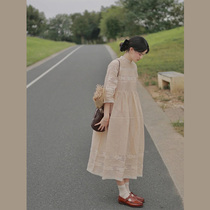 2022 new port Taste Vintage Chic Advanced Sensational Floral Lace Embroidered Palace Windy Dress Child Summer