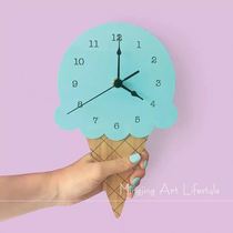 New Ins Nordic Cartoon Ice Cream Muted Clock Children Room Wood Decorated Bell Wall Accessories