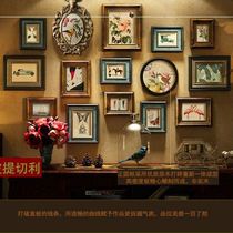 New American Solid Wood Retro Wall Printing Living Room Creative Photo Photo Frame Wall Decoration Retro Timepiece Personality Restaurant Hang