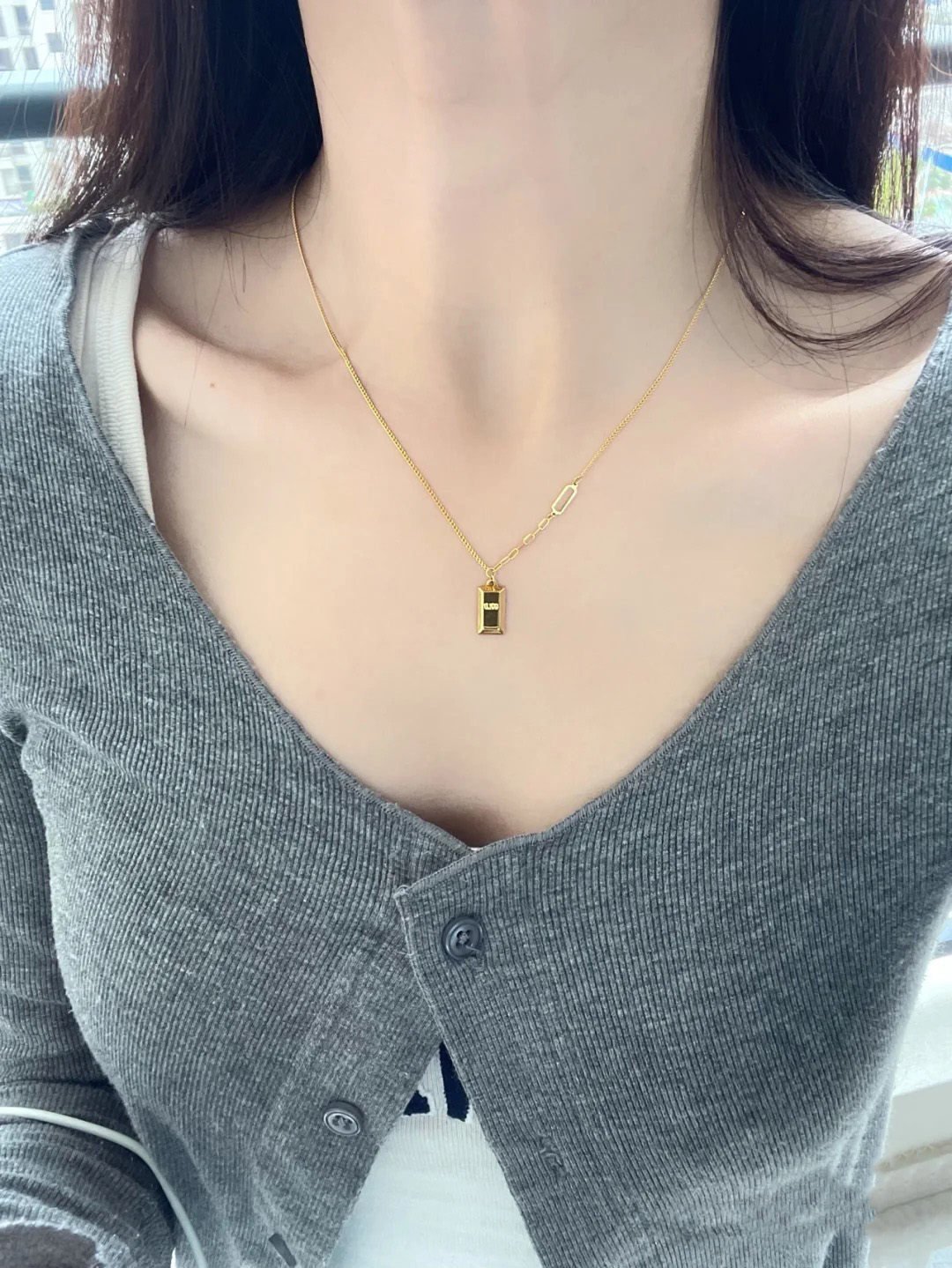 小红书同款钛钢暴富gold小金条网红项链小金砖吊坠小众ins项链女