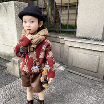 Girl Sweater 2021 Autumn Winter New Ocean Air Cute Cartoon Bear Condom Head Warm Knit Cardiovert Children Baby Blouse