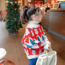 Girl Sweater Autumn Winter 2021 New Cute Ocean Gas Christmas Cover High Collar Childrens Baby Knit Undershirt