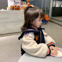 Girl Jacket 2021 Winter Dress New Fashion Academy Wind Lamb Cashmere Clip Cotton Baseball Suit Children Baby Blouse
