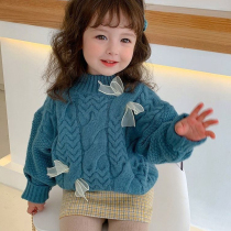Girls sweater fall winter 2021 new ocean gas 100 hitch butterfly knot cover head high neckline cardiovert child baby blouse