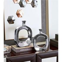 Cross-border light luxury modern hollow gold and silver ceramic flower vessels electroplated vases soft decoration entrance TV cabinet ornaments ins