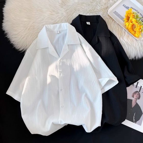 Large size 300*0.5kg pleated ice silk shirt for men short-sleeved summer thin loose draped and handsome Cuban collar shirt 2
Large size 300*0.5kg pleated ice silk shirt for men short-sleeved summer thin loose draped and handsome Cuban collar shirt 2