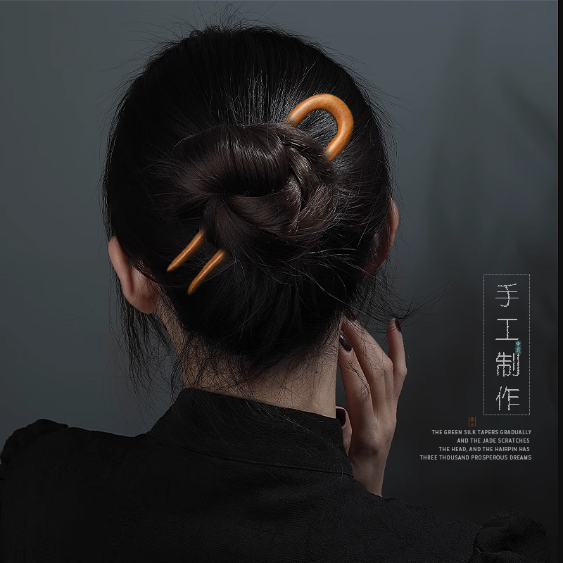 桃木发簪女古风日常盘发檀木双钗簪子高级感新中式现代简约发张簪