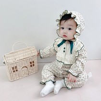 Baby Early Spring Clothes Suit Baby One-piece Clothes Spring Autumn Pure Cotton Clothes Woman Baby 2022 New with cap Long sleeves