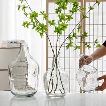Glass vase transparent flower arrangement water breeding horse drunk wood hydroponic rich bamboo straight living room decoration ins style high-end sense