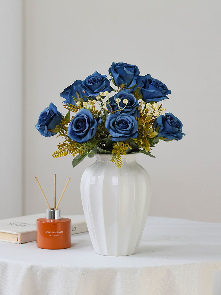 High Quality Artificial Flower Handle Bunch of Small Roses Living Room Fake Flower Decorative Decoration Dining Table Decoration Flower Photo Props Bouquet