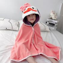 Childrens bath towel girl summer baby can wear swimming bath hood thickened water-absorbing quick-drying hair-free home clothes cloak