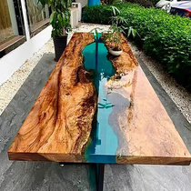 Epoxy Resin River Table Wood Board Tea Table Okan Log Solid Wood Large Plate Table Black Sandalwood Tea Terrace Bahua Walnut Wood