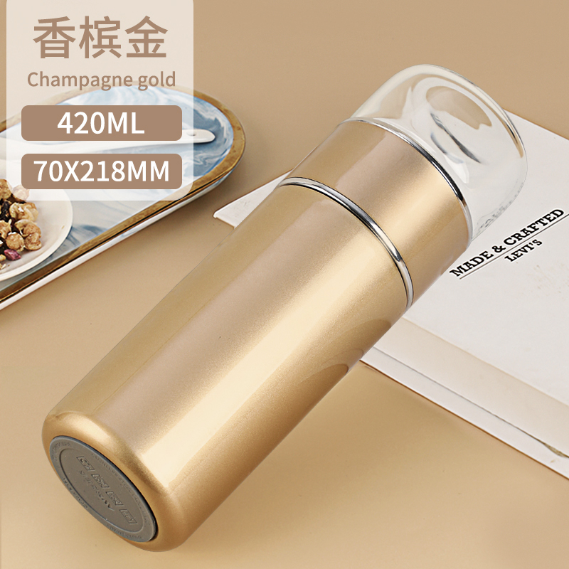 Thermos glass champagne gold 420ml (tea separated)