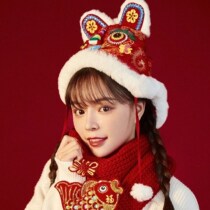 Tiger head hat adult real rabbit hair hat female winter tennis red tiger hat adult children tiger year adults New Years hat