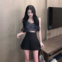 Bar Trampoline Clothes Women Sensation Web Yarn Sexy Splicing Harnesses High Waist 100 Pleats A Half Body Short Dress Two