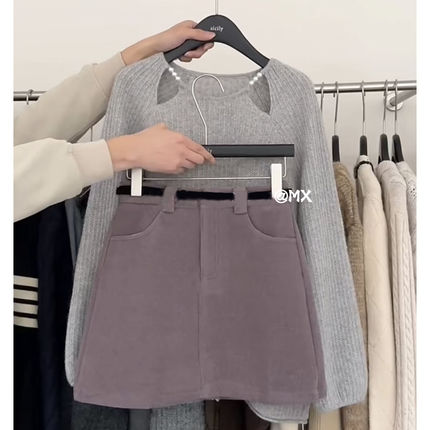 Spring cute design knitted sweater, skirt, set, plus size, trend of season