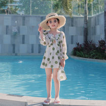 Big wave point long-sleeved products ins Korean swimsuit small chest gathered skirt one-piece slimming mother and daughter swimsuit