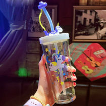 Straw Glass Water Glass Womens Breakfast Cup Students Summer Cute Cups Ins Wind Juice Drinks Cups Water Cups