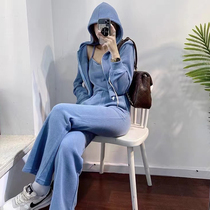 Sports Suit Women Fall Loose THIN KOREAN EDITION STUDENTS EVEN HAT GUARD CLOTHING WEB RED FASHION CASUAL TWO SETS OF FOREIGN AIR